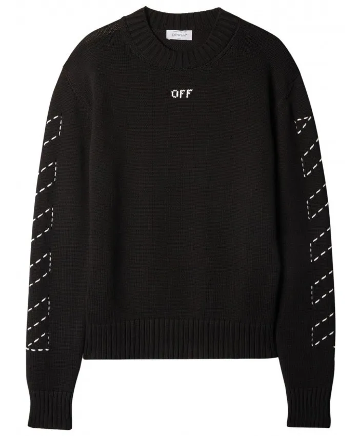 Off-White  |Street Style Long Sleeves Cotton Oversized Logo Sweaters