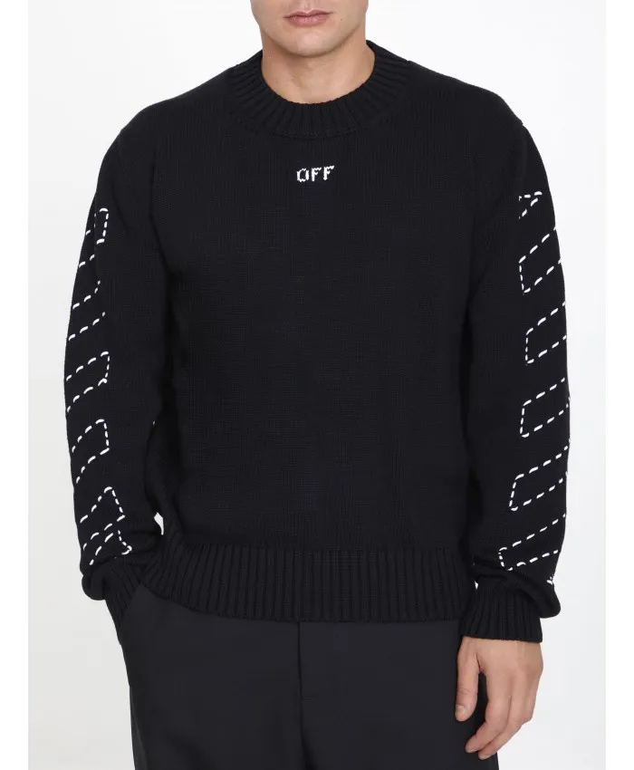 Off-White  |Street Style Long Sleeves Cotton Oversized Logo Sweaters