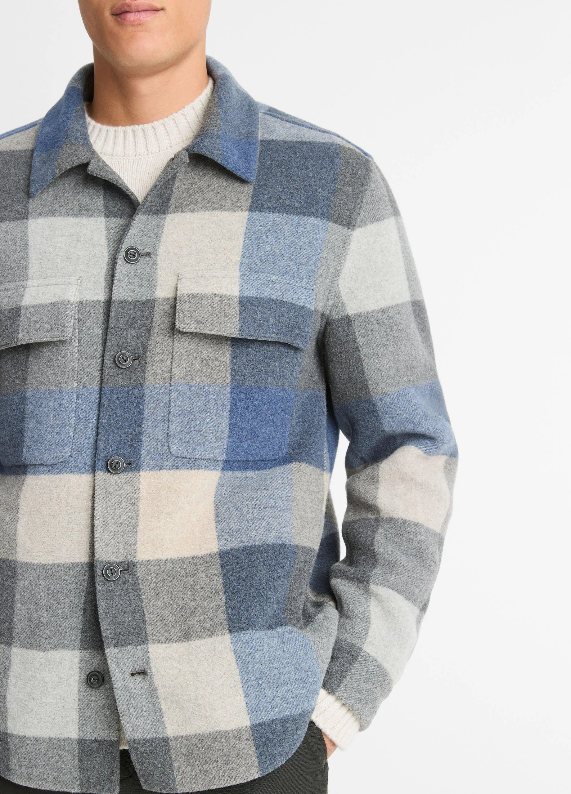 Plaid Italian Splittable Wool-Blend Shirt Jacket