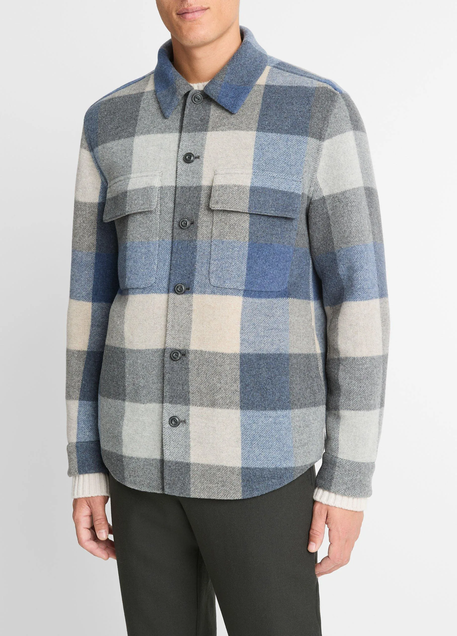 Plaid Italian Splittable Wool-Blend Shirt Jacket