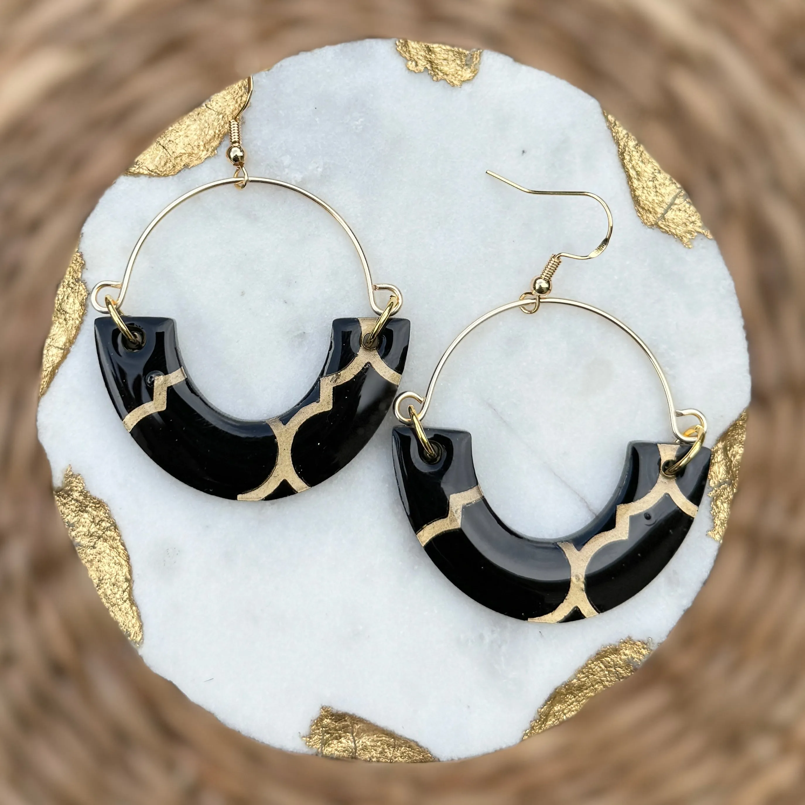 Printed Remix Hoops - Black - Acrylic Earrings