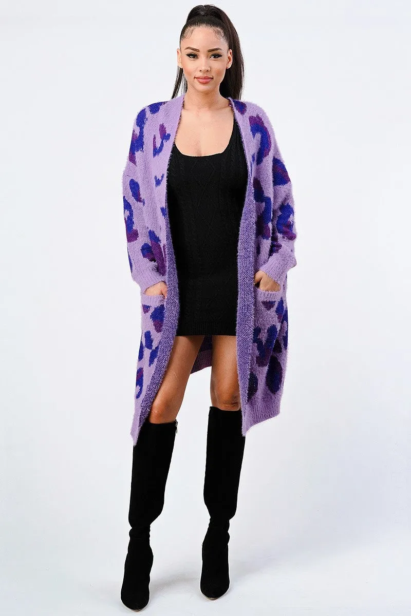 Purple Leopard Oversized Cardigan