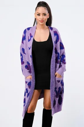 Purple Leopard Oversized Cardigan