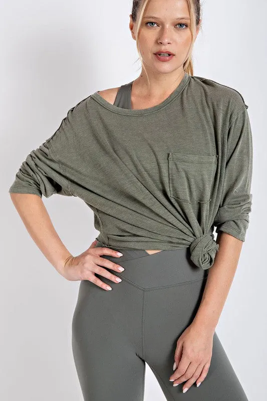 RAE MODE Mineral Washed Round Neckline Long Sleeves Top