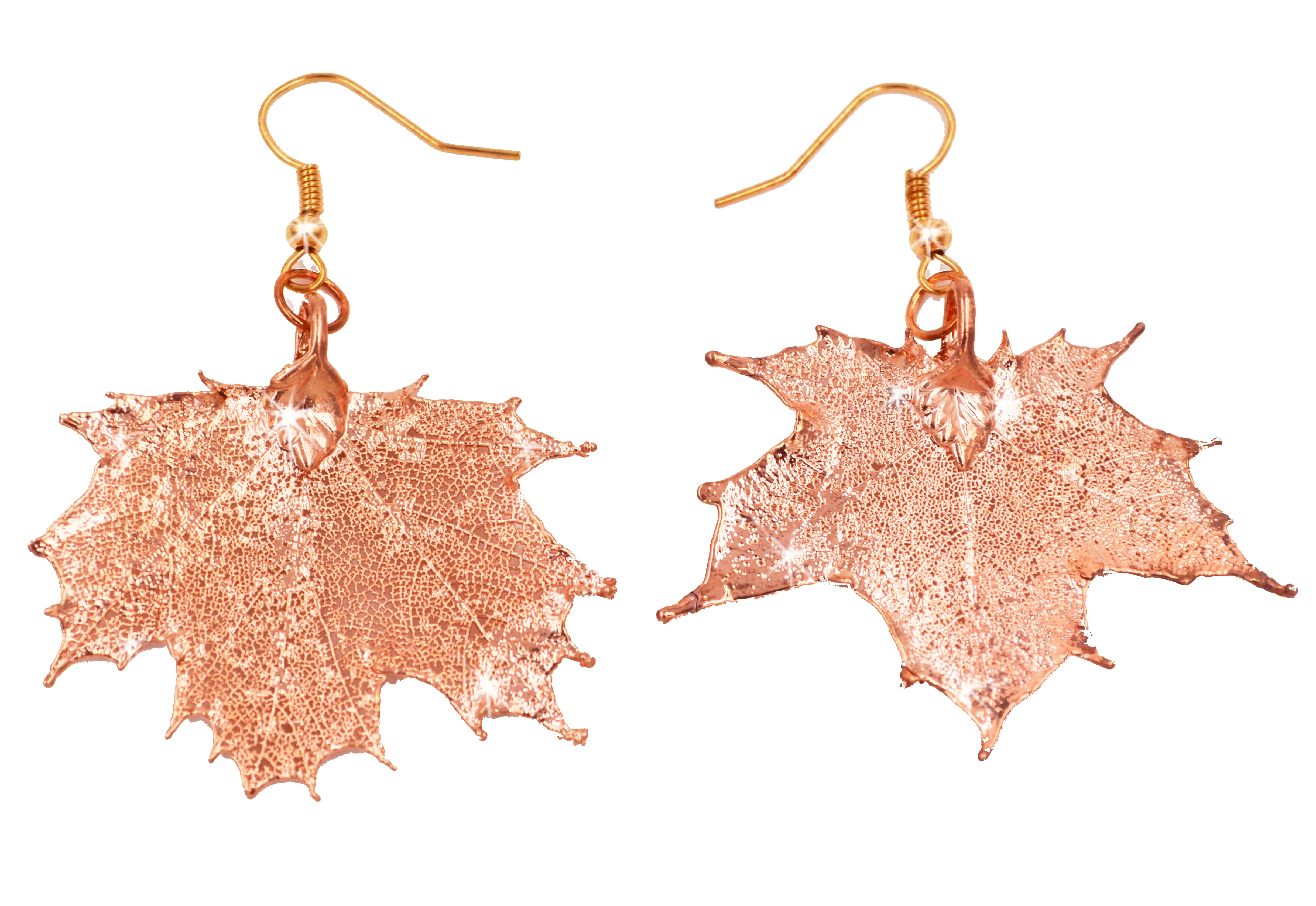 Real Leaf Hook Drop EARRINGS Sugar Maple in Rose Gold Genuine Leaf