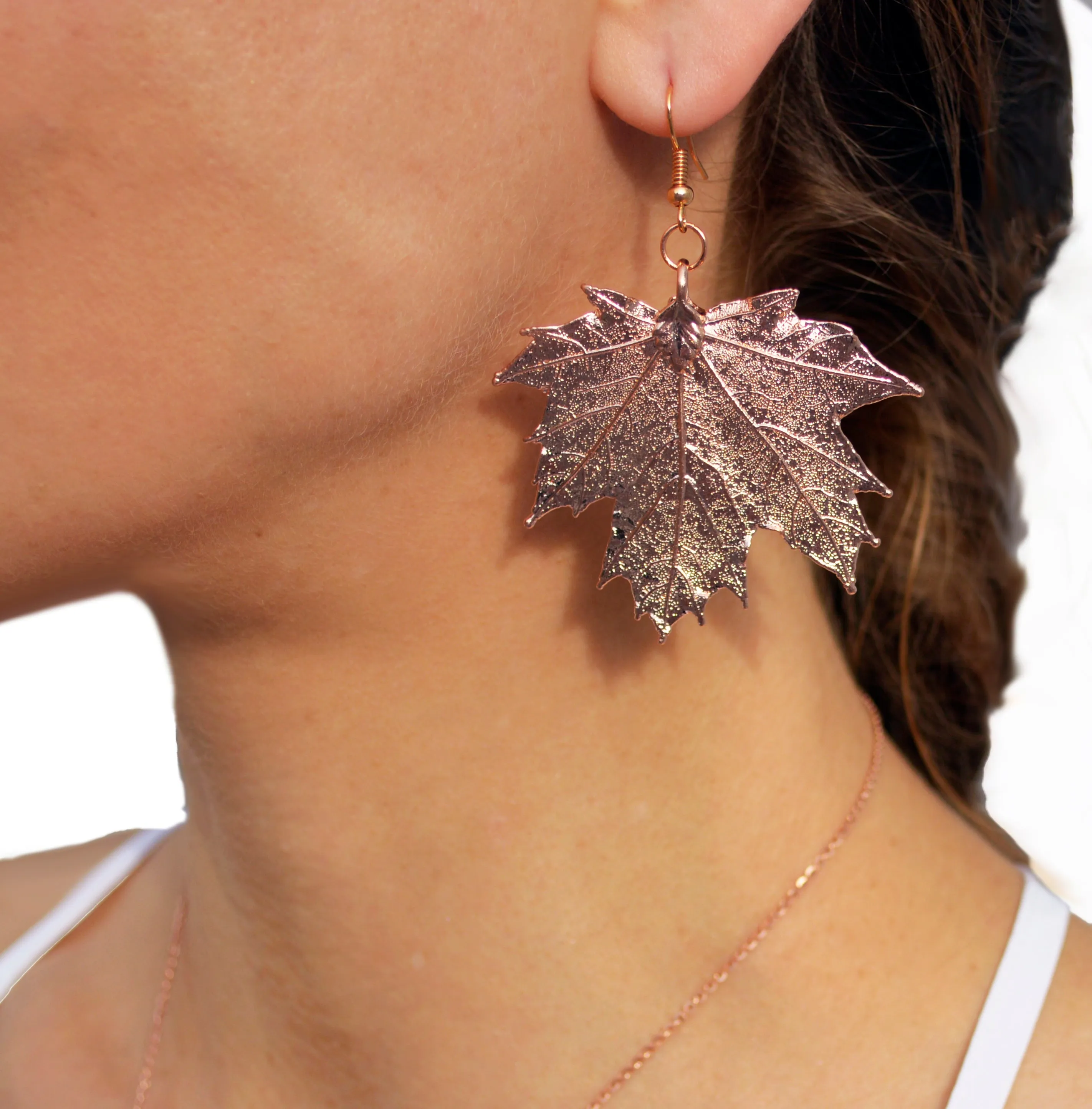 Real Leaf Hook Drop EARRINGS Sugar Maple in Rose Gold Genuine Leaf