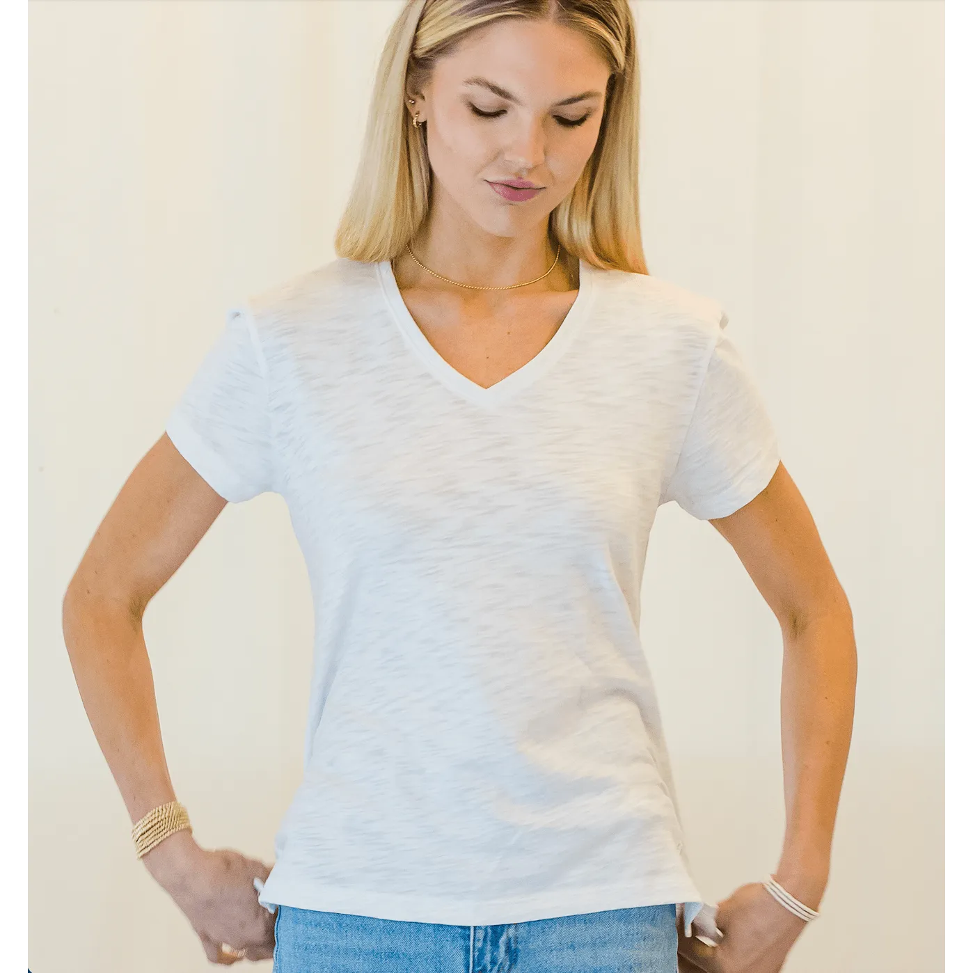 Short Sleeve Jeans V in White