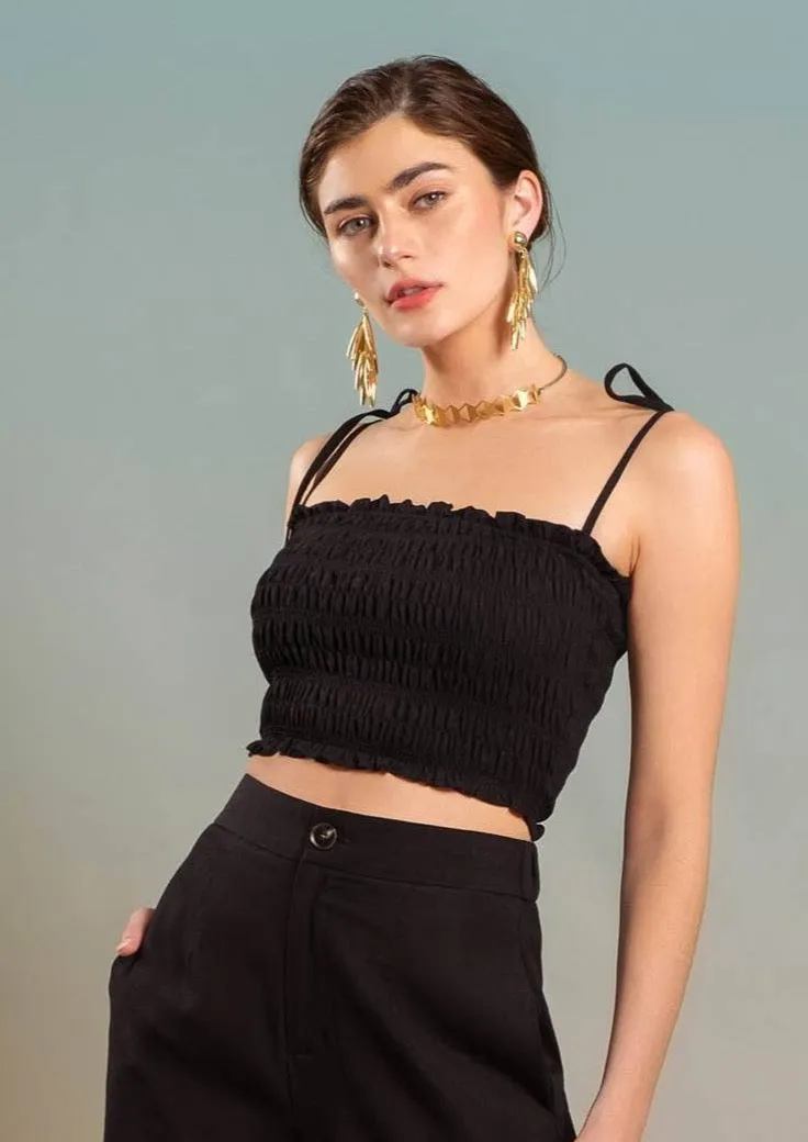 Smocked Tie Strap Crop Top