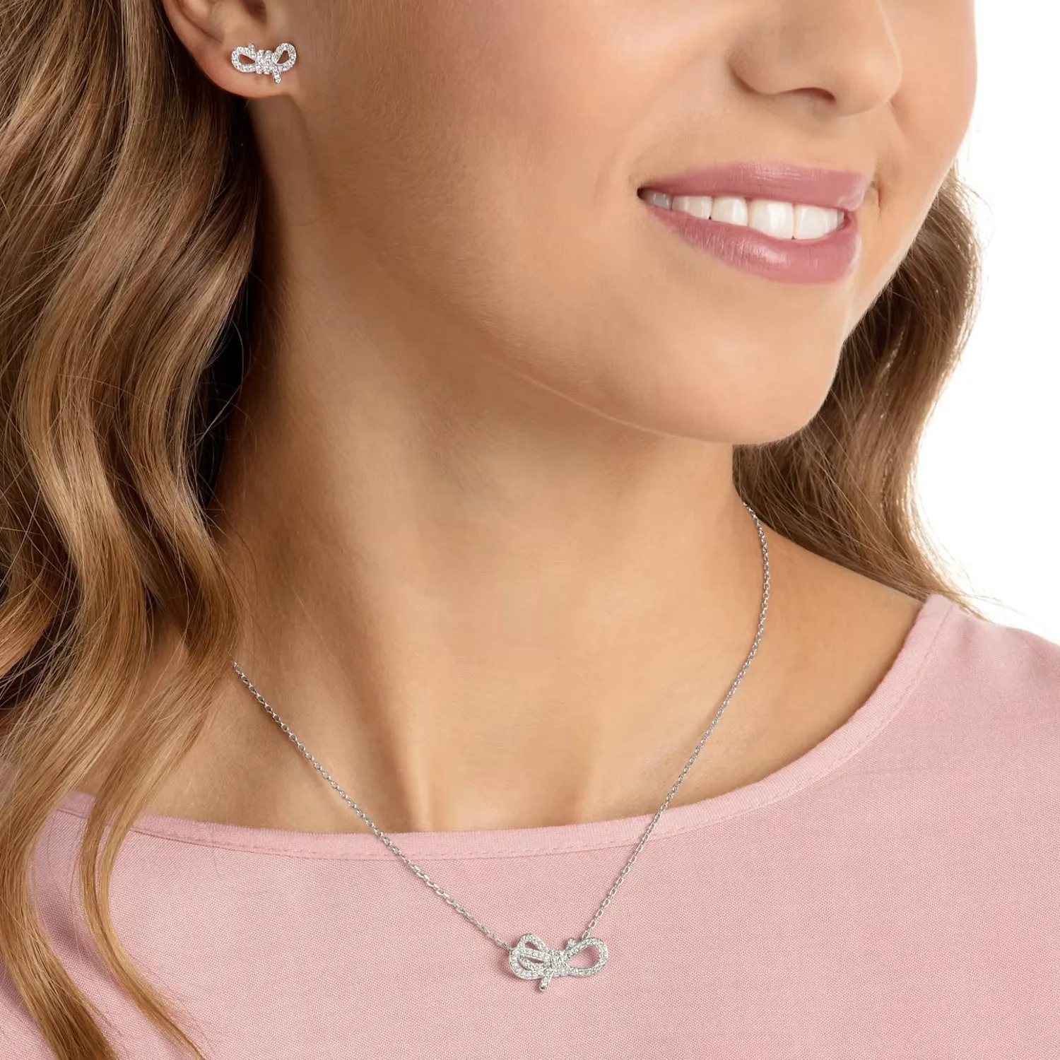 Swarovski Ladies Lifelong Bow Set Pendant Necklace & Earrings, Rhodium - 5470594