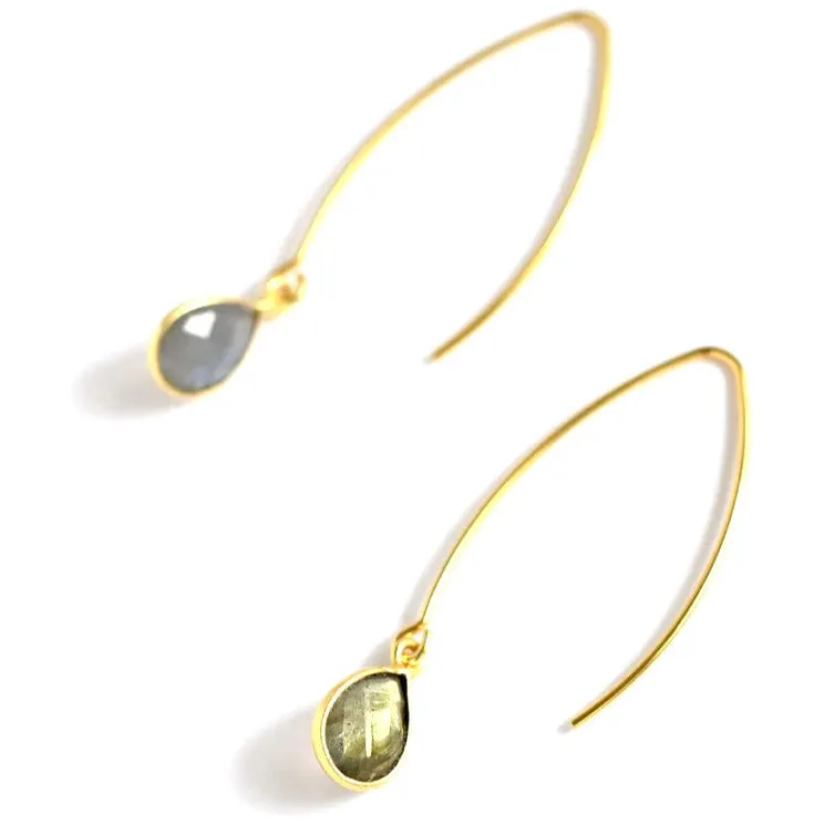 Turin Labradorite Bezeled Loop Thru Gold Earrings