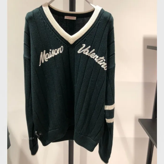 VALENTINO  |Unisex Wool Street Style V-Neck Long Sleeves Plain Logo