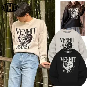 VENHIT  |Heart Unisex Street Style Long Sleeves Oversized Logo