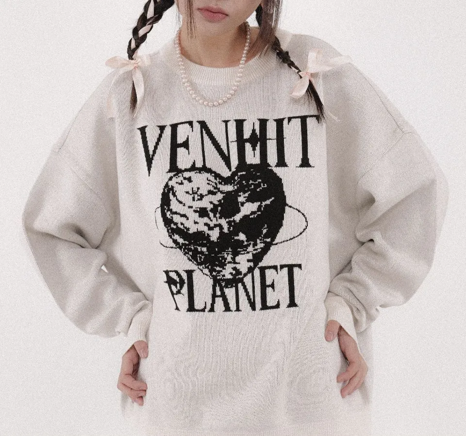 VENHIT  |Heart Unisex Street Style Long Sleeves Oversized Logo