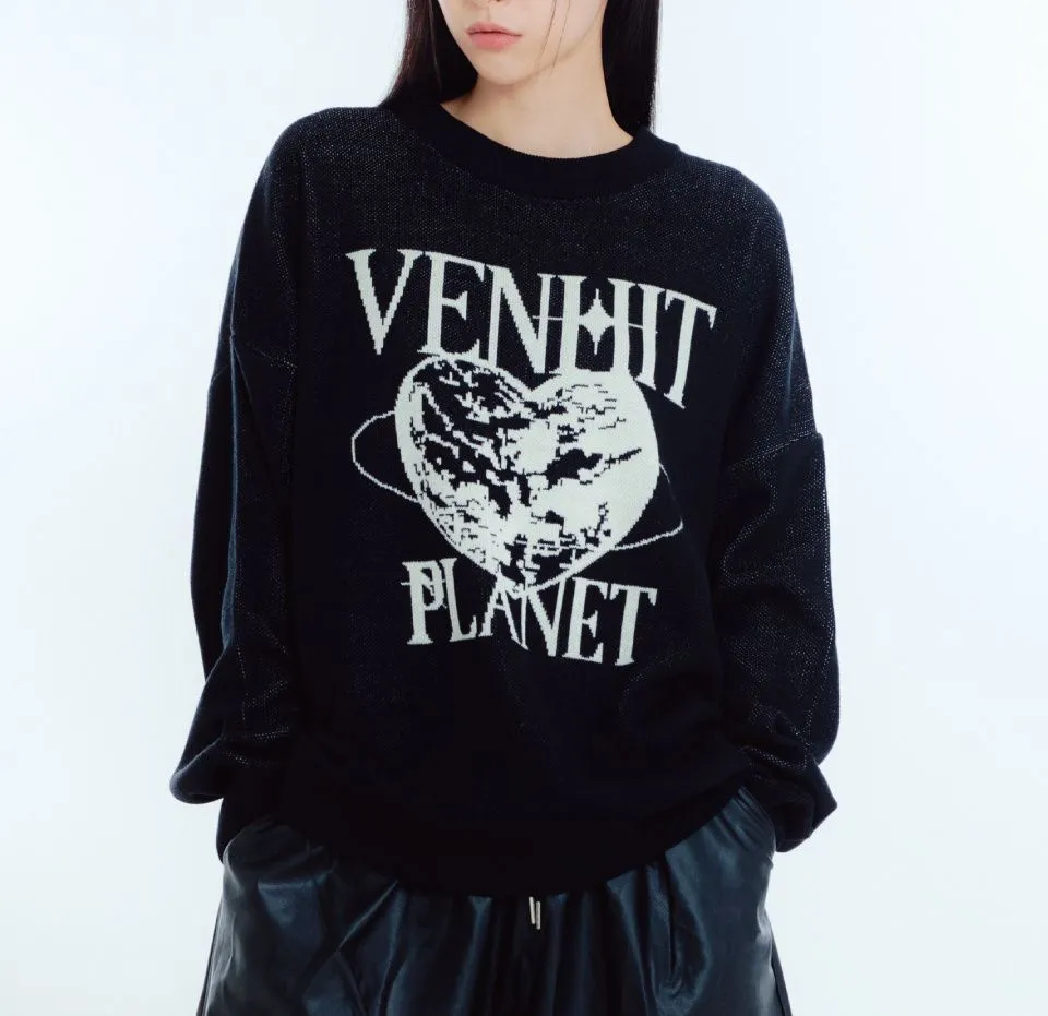 VENHIT  |Heart Unisex Street Style Long Sleeves Oversized Logo