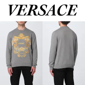 VERSACE  |Crew Neck Unisex Street Style Long Sleeves Cotton Logo