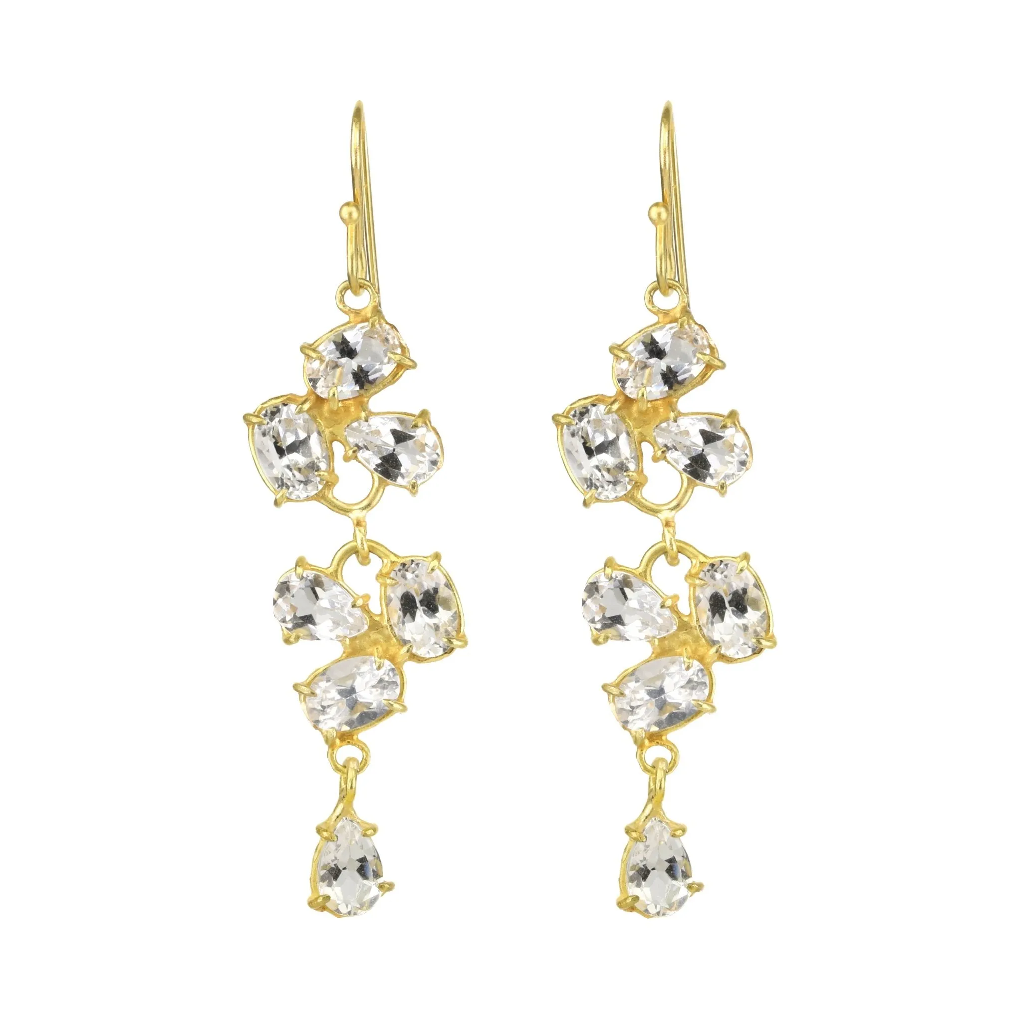 White Topaz Double Dangly Florette Earrings