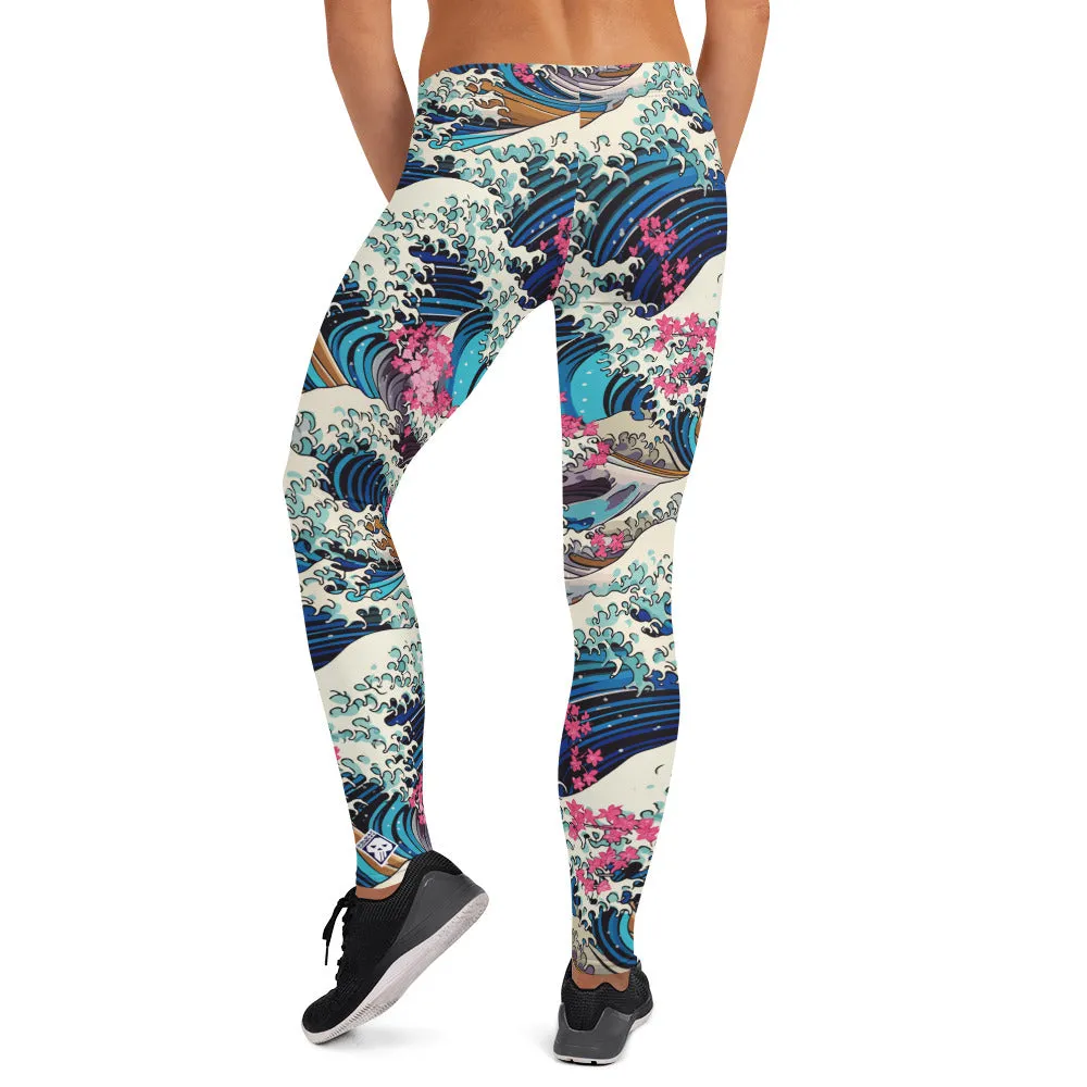 Women's Yoga Pants Workout Leggings - The Great Wave Off Kanagawa 001