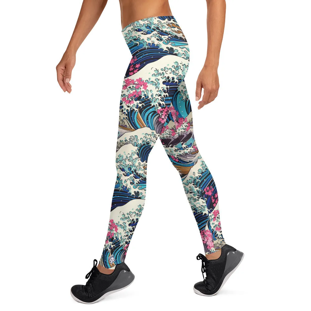 Women's Yoga Pants Workout Leggings - The Great Wave Off Kanagawa 001