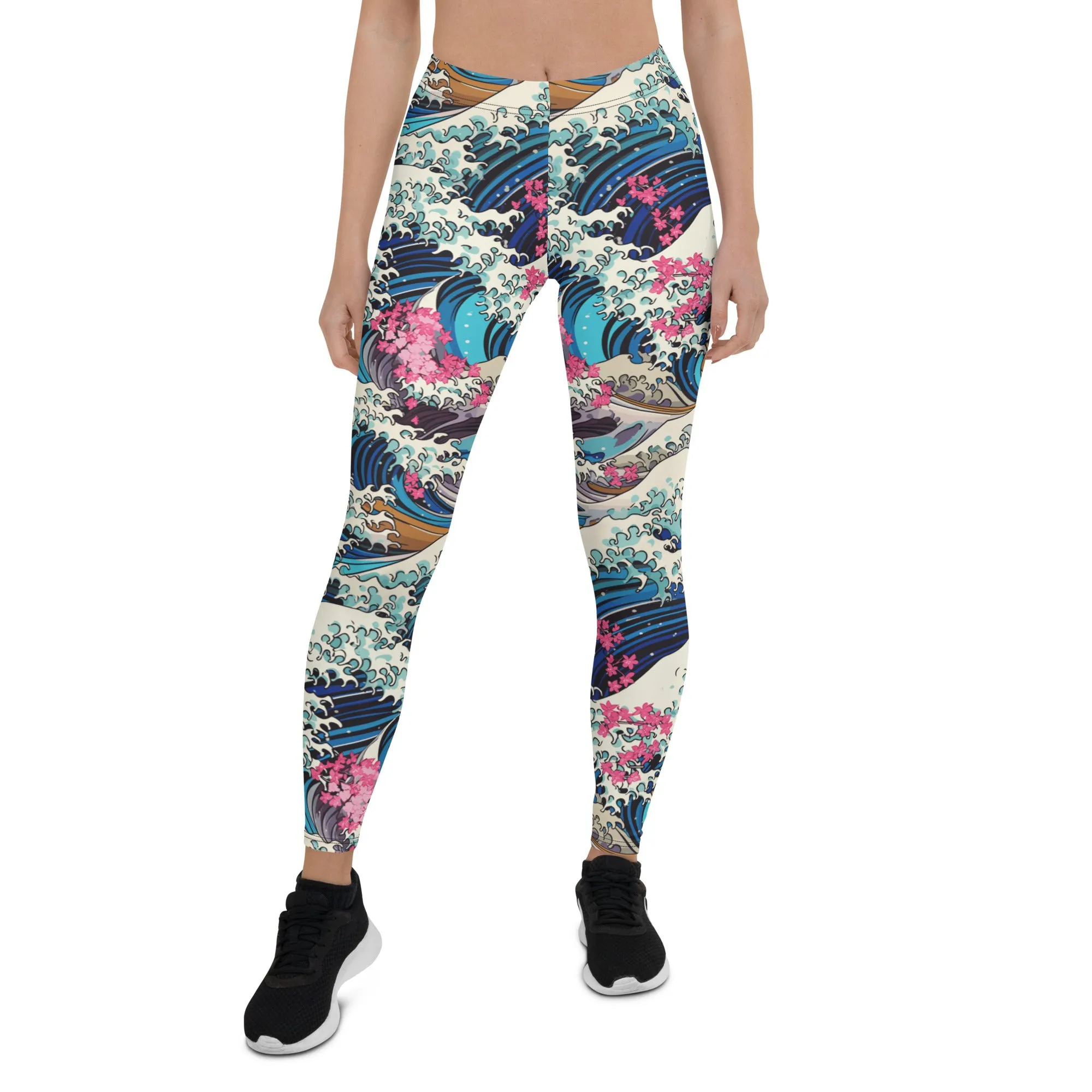 Women's Yoga Pants Workout Leggings - The Great Wave Off Kanagawa 001