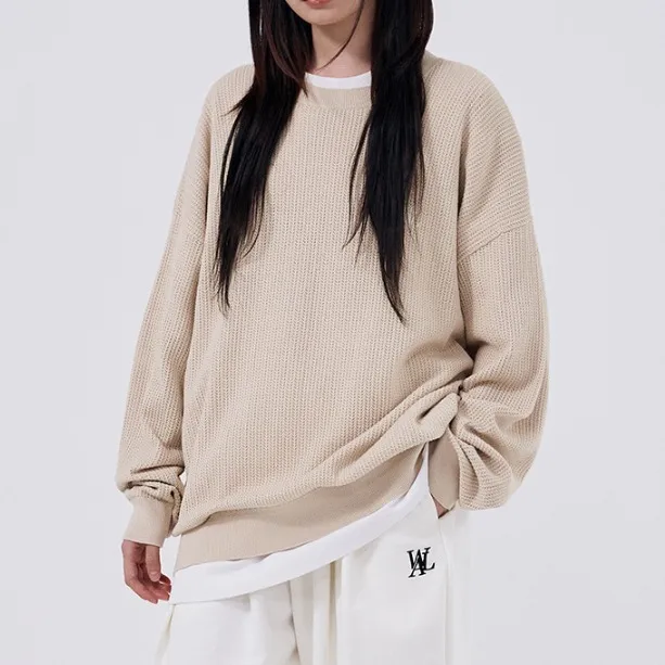 WOOALONG  |Unisex Street Style Long Sleeves Plain Logo Sweaters