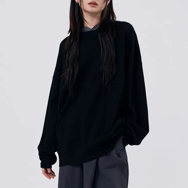 WOOALONG  |Unisex Street Style Long Sleeves Plain Logo Sweaters